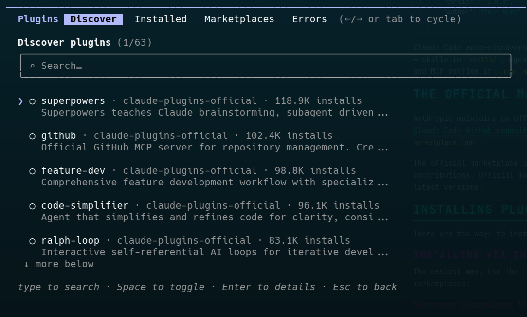 Claude Code plugin browser
